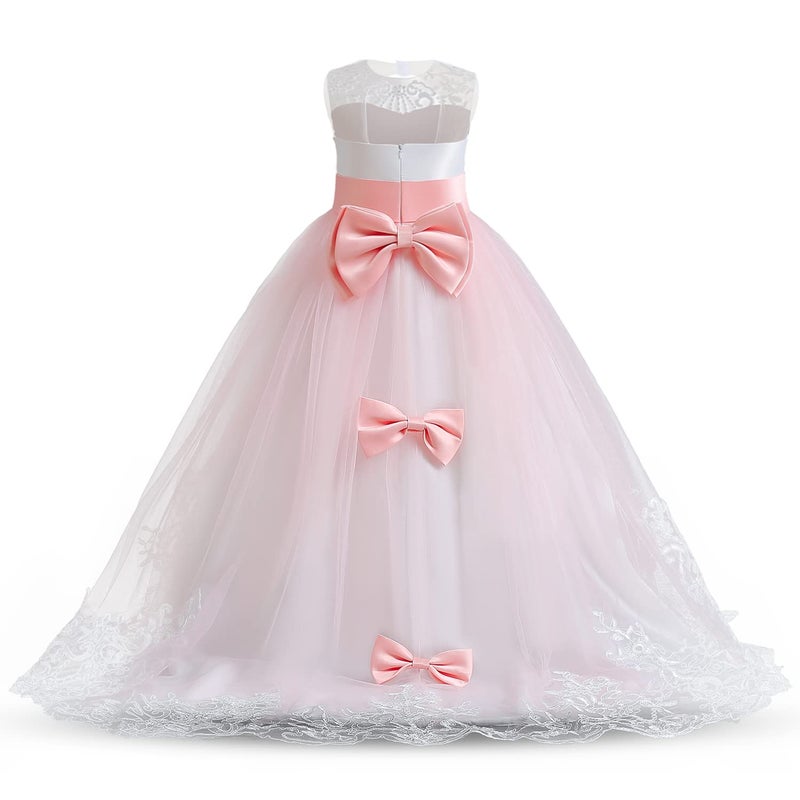 NNJXD Girls Princess Pageant Dress Kids Prom Ball Gowns Wedding Party Flower Dresses (8-9 Years, Pink 4) - Image 4